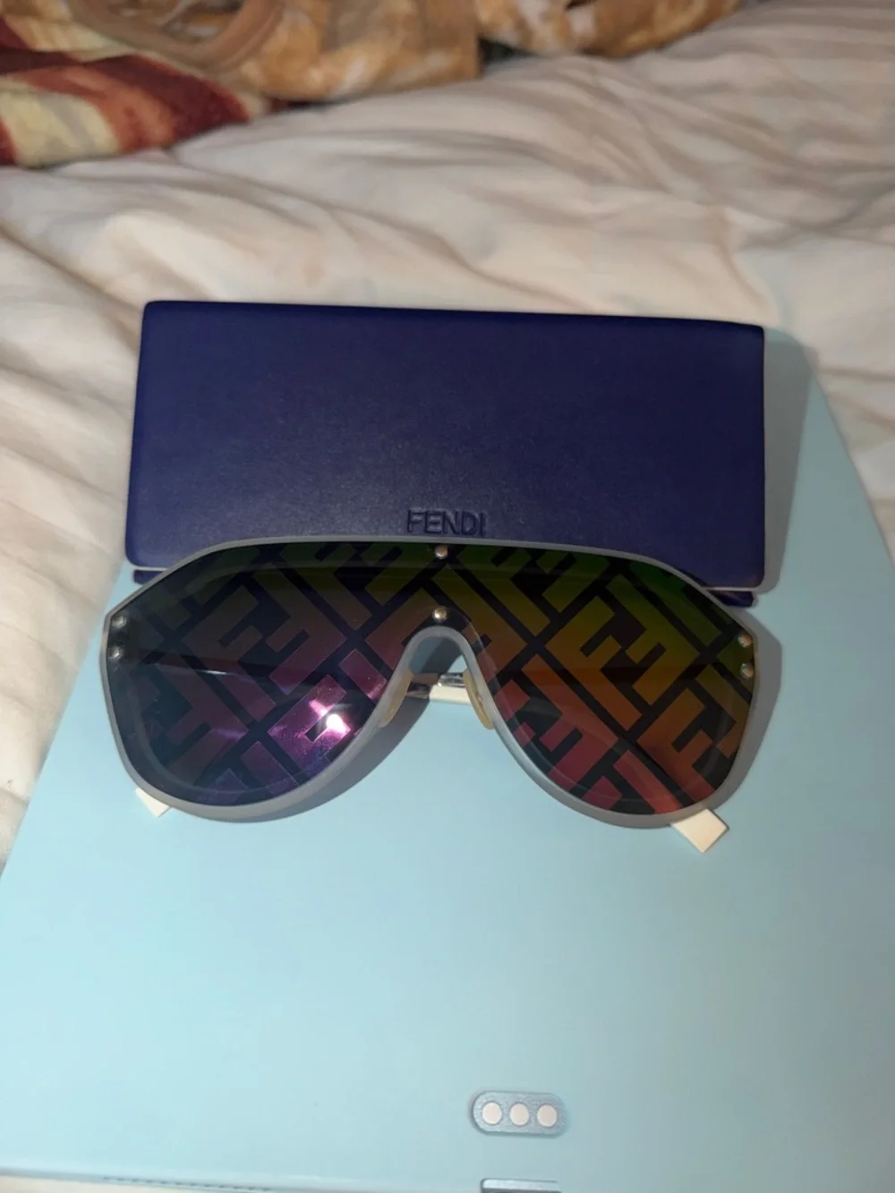 Fendi Shield Sunglasses with Multicolor Mirrored FF Lens - Picture 1 of 7